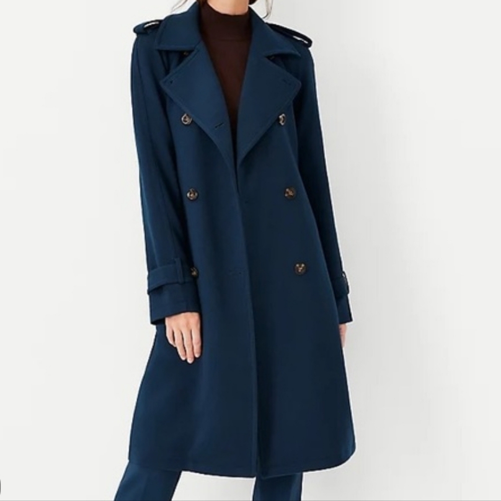 NEW! ANN TAYLOR Twill Double Breasted Belted Trench Coat XSP. - Picture 1 of 9